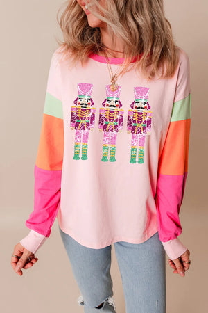 Sequin Nutcracker Round Neck Long Sleeve Top - Sydney So Sweet