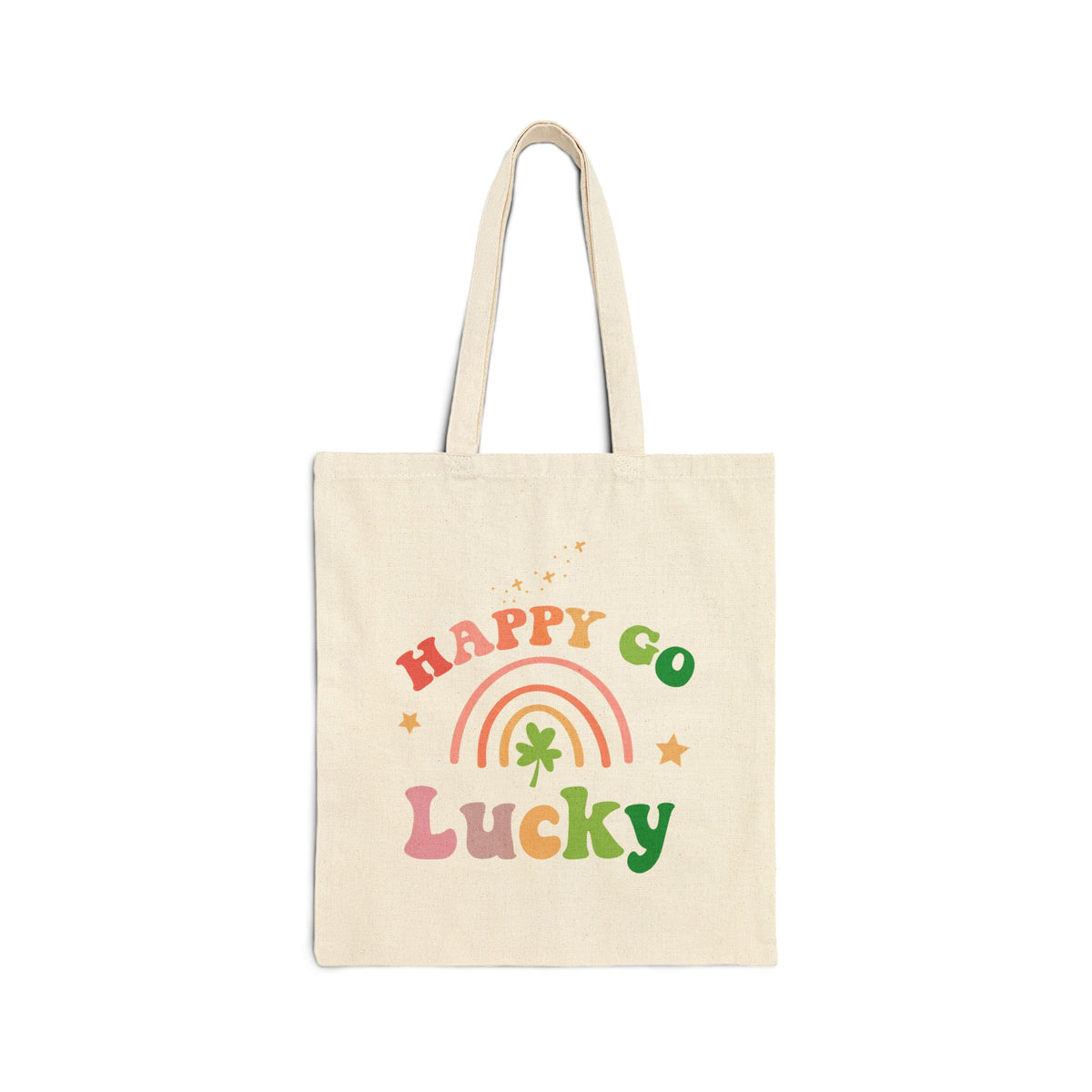 Happy Go Lucky Rainbow Shamrock Cotton Canvas Tote Bag