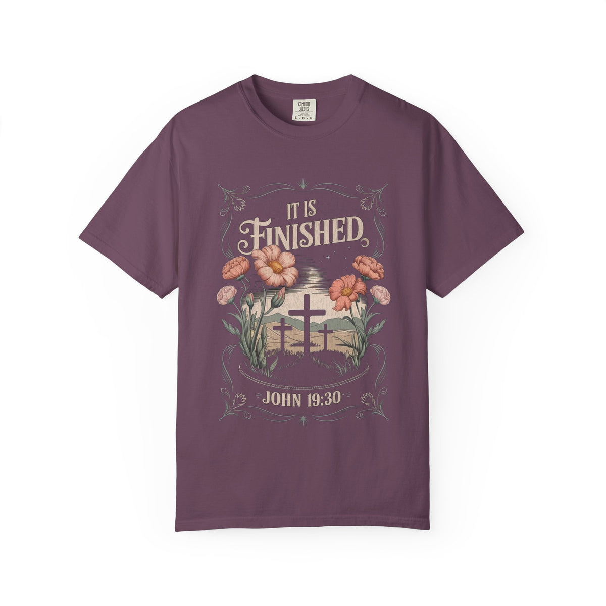 It Is Finished John 19:30 Christian Floral Cross T‑Shirt Unisex Distressed Tee