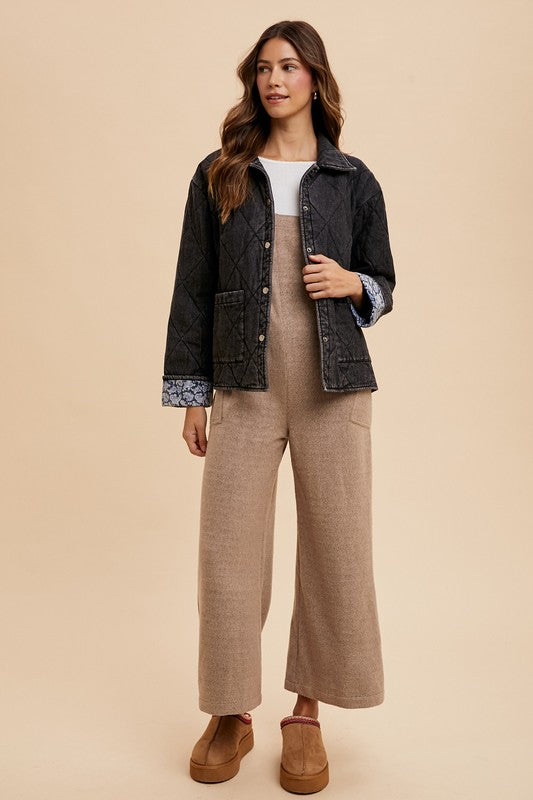 Annie Wear Quilted Printed Lining Snap Down Denim Jacket - Sydney So Sweet