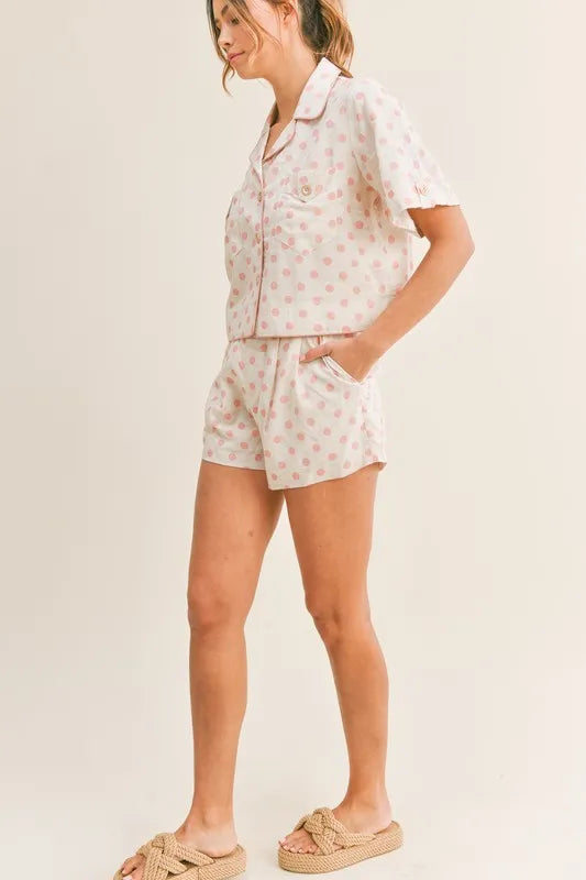 MABLE Polka Dot Collar Crop Top and Short Lounge Set - Sydney So Sweet