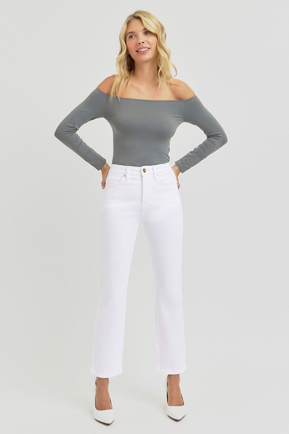 RISEN Full Size Tummy Control Elastic Band High Rise Crop Straight Jeans - Sydney So Sweet