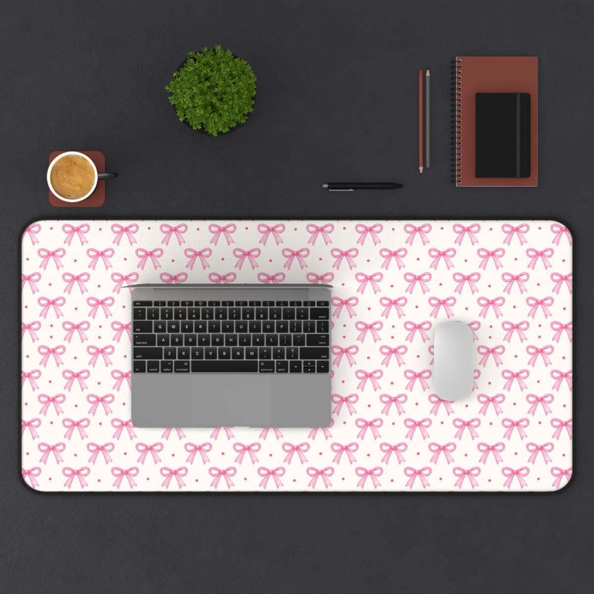 Coquette Bow Desk Mat - Hot Pink & Dot Design for Home Office Decor - Sydney So Sweet