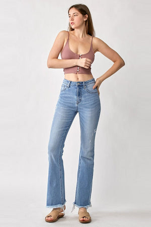 RISEN High Rise Frayed Hem Bootcut Jeans - Sydney So Sweet