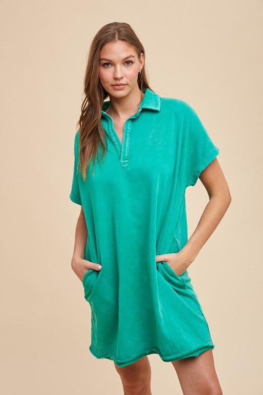 Annie Wear Mineral Washed Johnny Collar Short Sleeve Dress - Sydney So Sweet