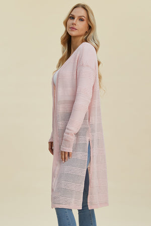 Double Take Full Size Open Front Longline Cardigan - Sydney So Sweet