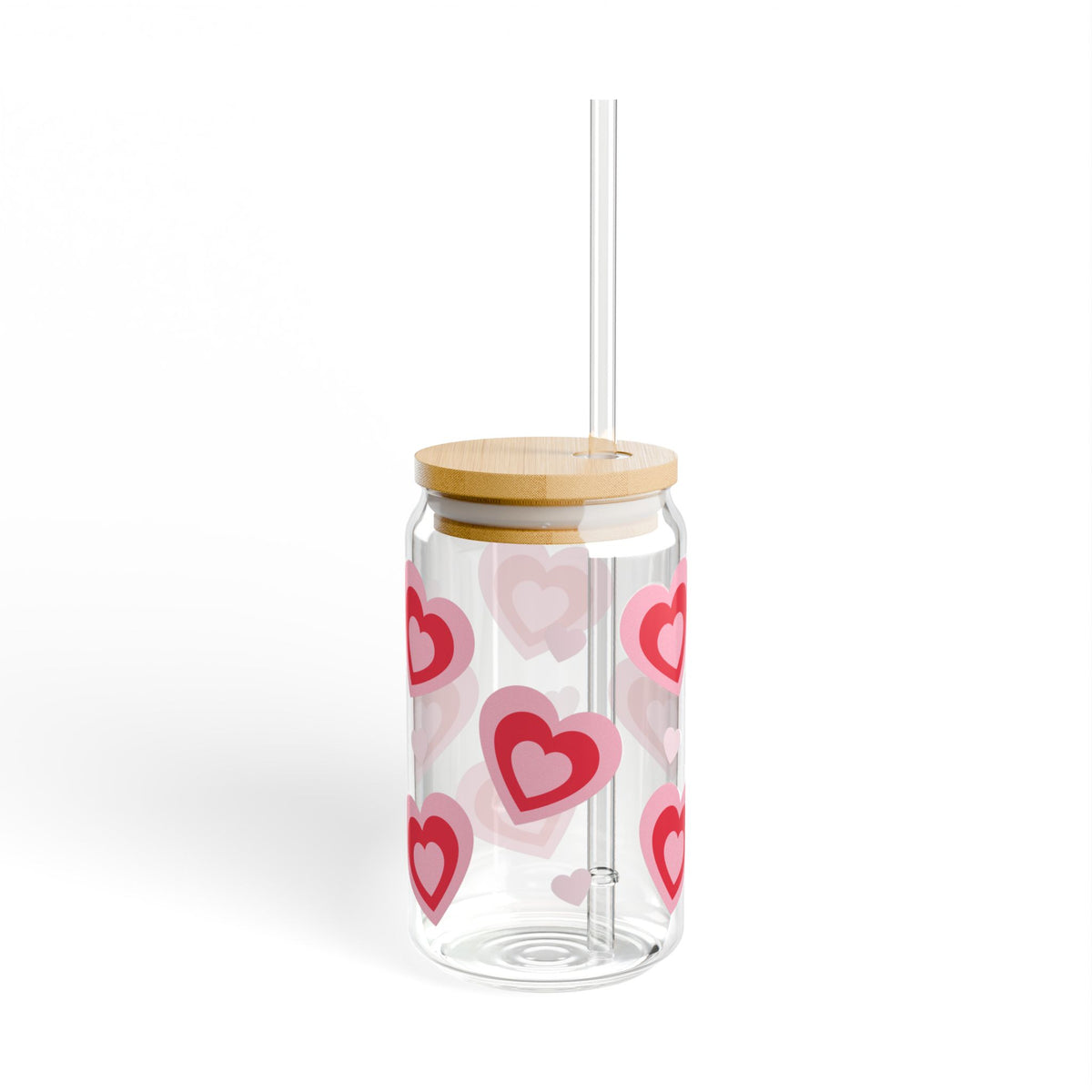 Retro Hearts Tumbler Sipper Glass 16oz — Reusable Drink Jar with Lid & Straw - Sydney So Sweet