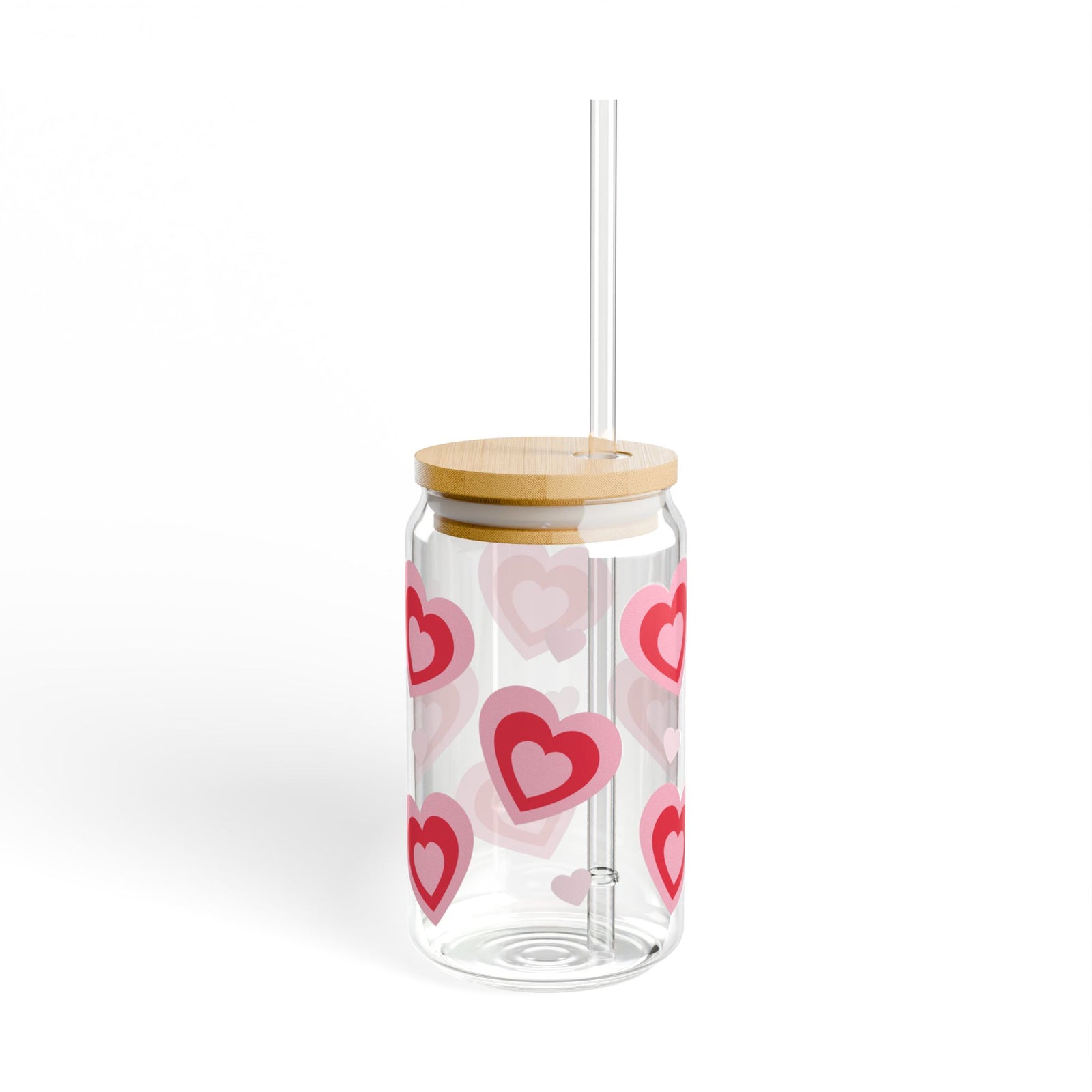 Retro Hearts Tumbler Sipper Glass 16oz — Reusable Drink Jar with Lid & Straw - Sydney So Sweet