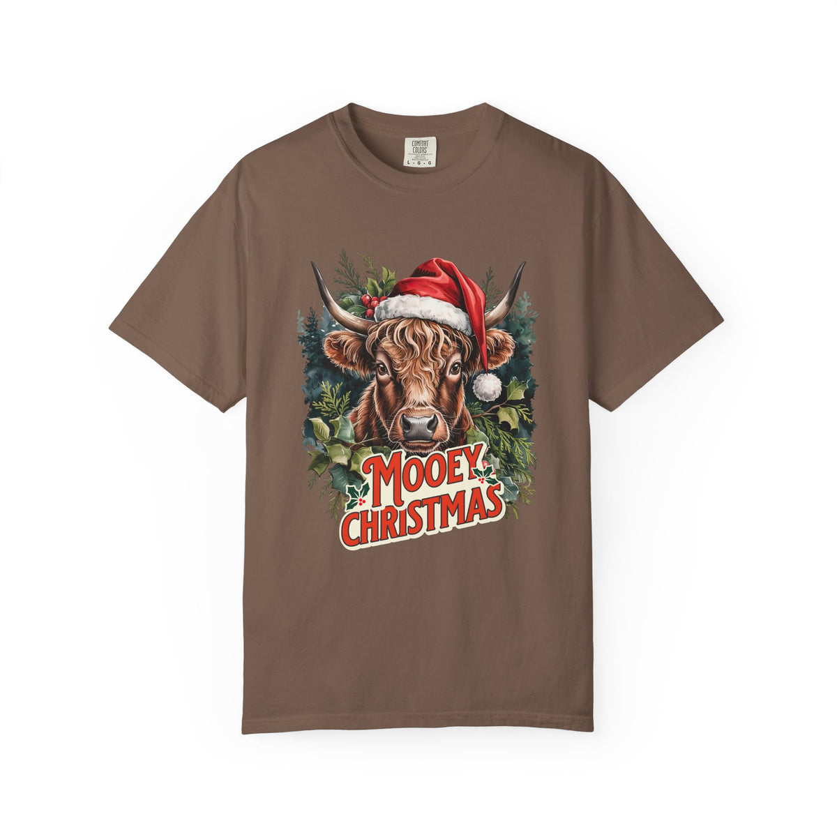 Mooey Christmas Highland Cow Tee Longhorn Holiday Graphic T-Shirt