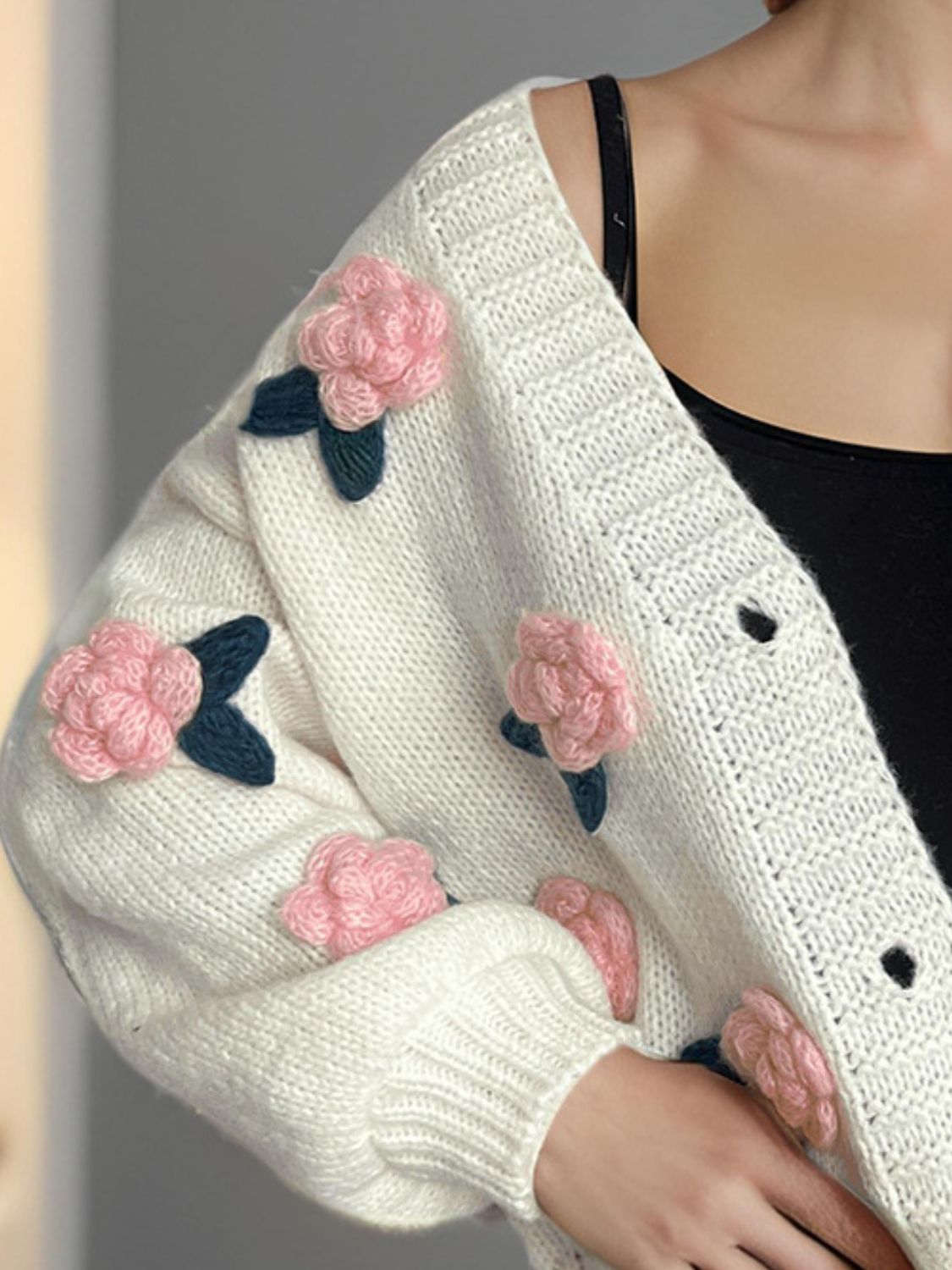 Flower Button Down V-Neck Long Sleeve Cardigan - Sydney So Sweet