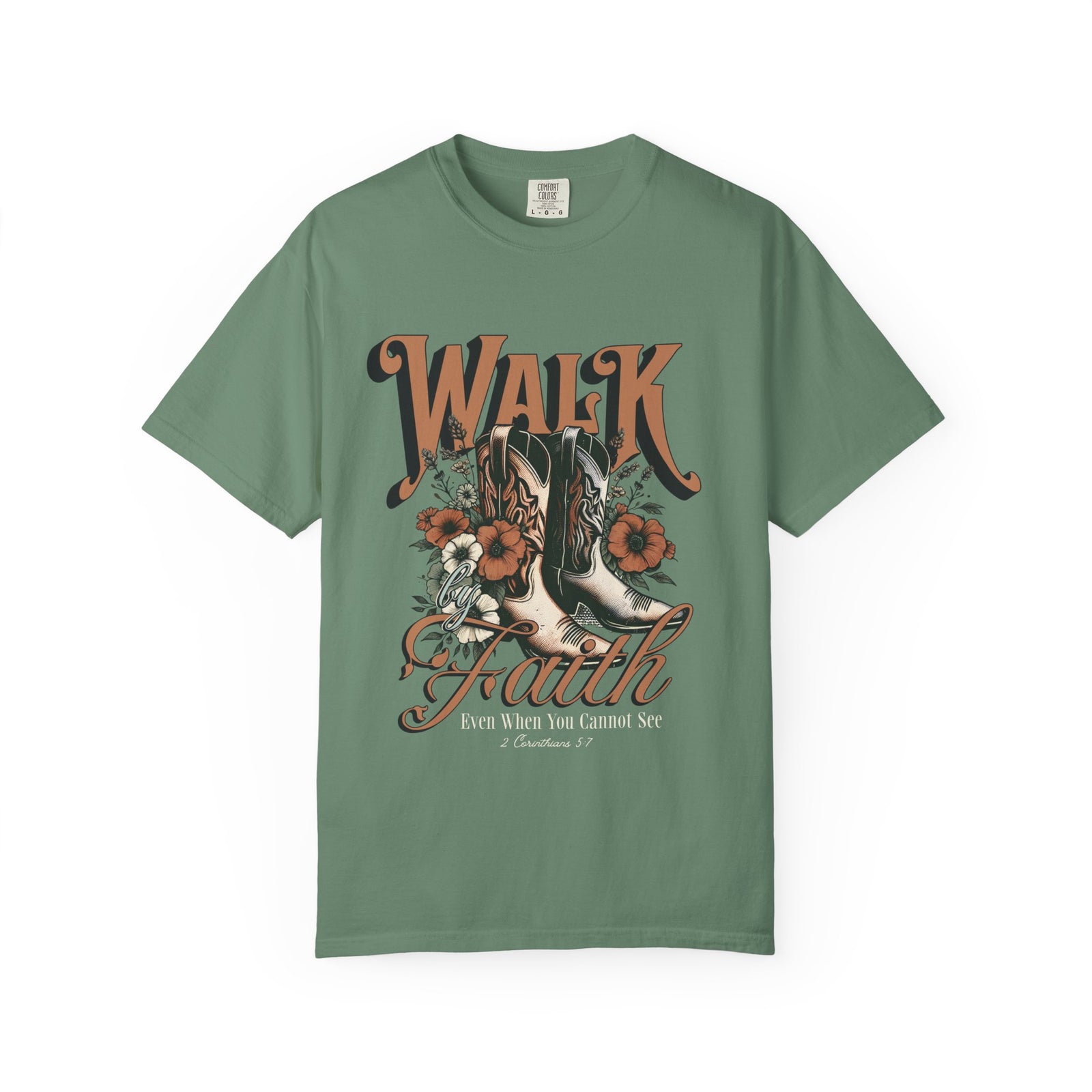Walk by Faith Graphic T-Shirt Vintage Cowboy Boots & Floral Faith Tee