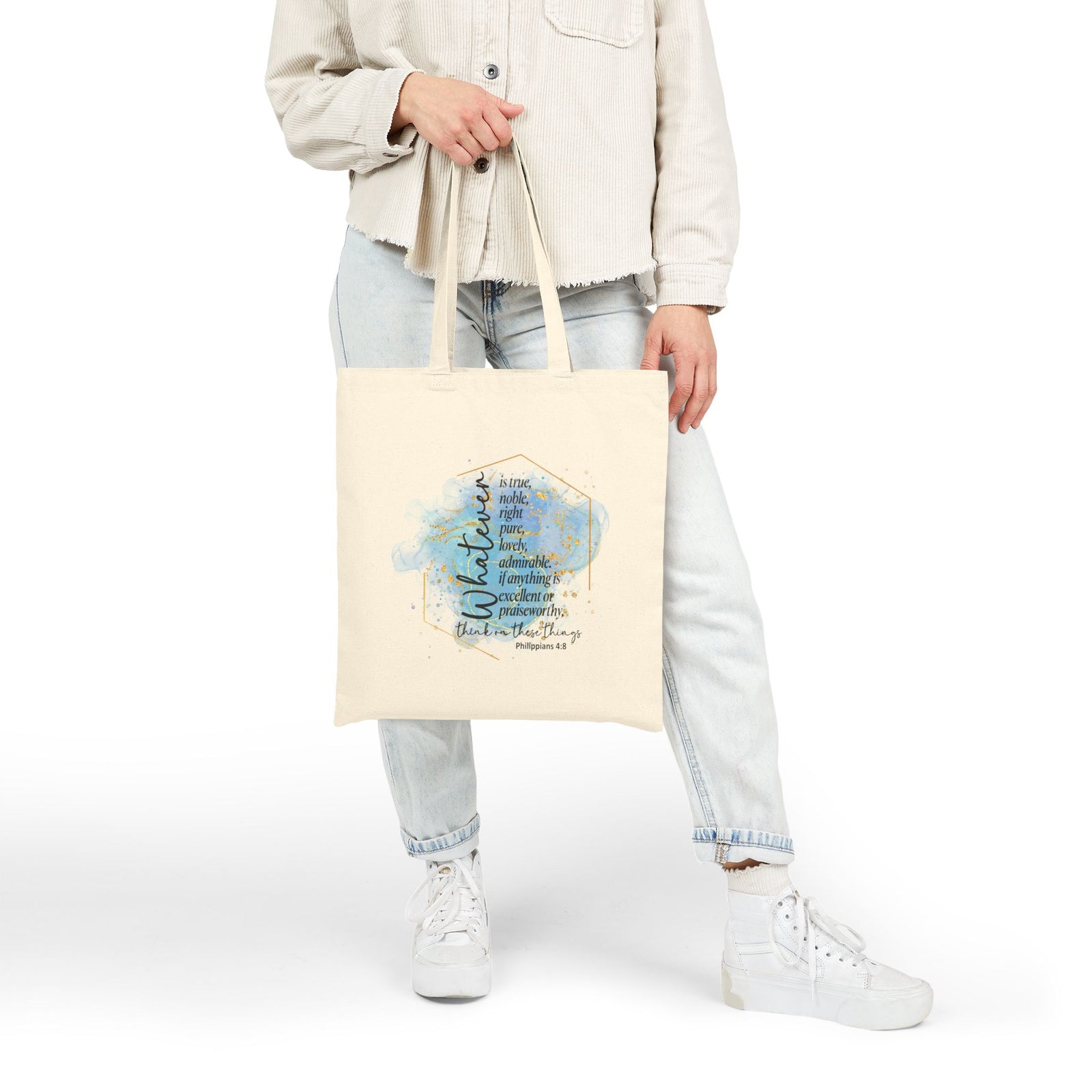 Think on These Things Scripture Christian Cotton Canvas Tote Bag