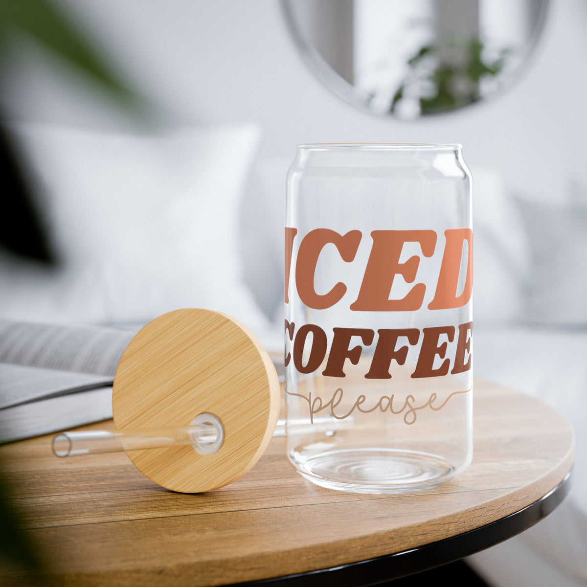 Iced Coffee Please Sipper Glass 16oz Reusable Drink Jar with Lid & Straw