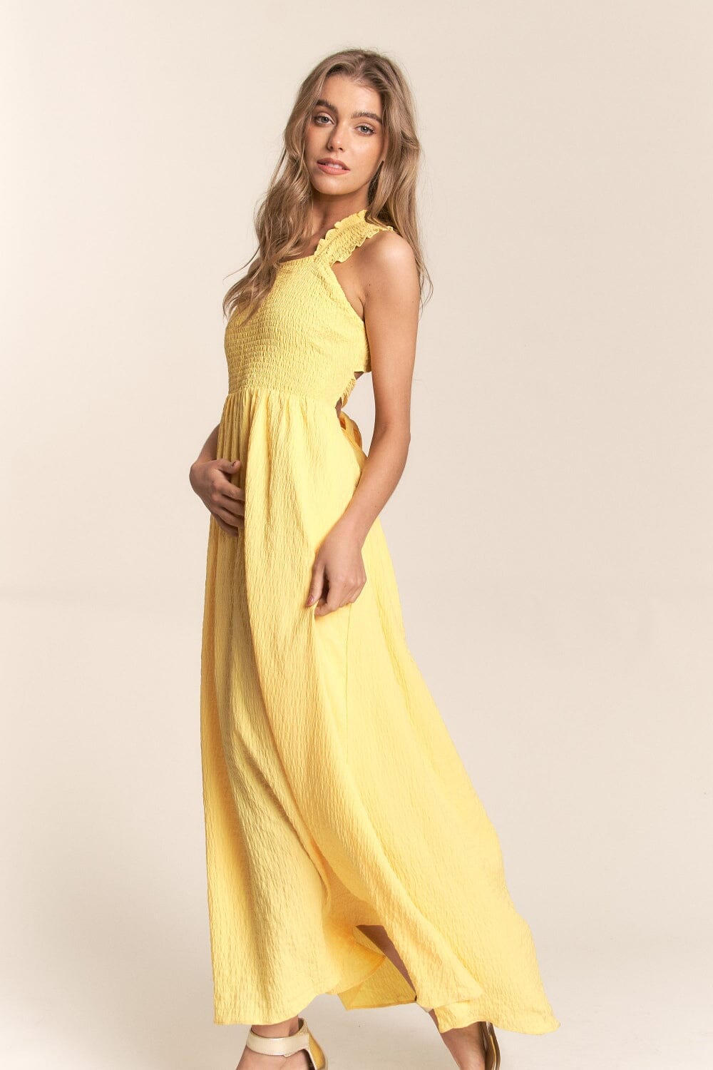 Texture Crisscross Back Tie Smocked Maxi Dress - Sydney So Sweet