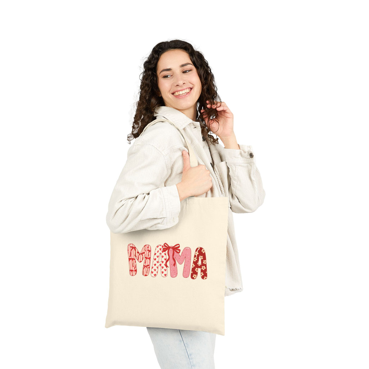 Mama Red & Pink Cotton Canvas Tote Bag