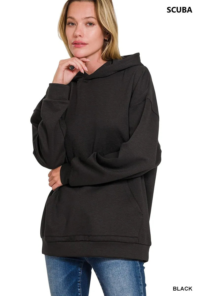 Zenana Oversized Scuba Hoodie with Kangaroo Pocket - Sydney So Sweet