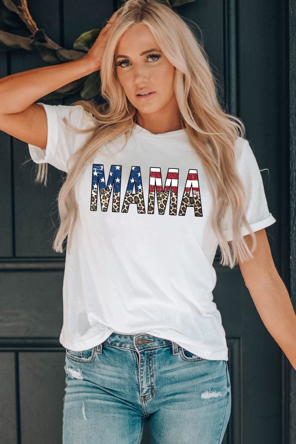 MAMA Cheetah & Flag Women's Graphic Short Sleeve T-Shirt - Sydney So Sweet