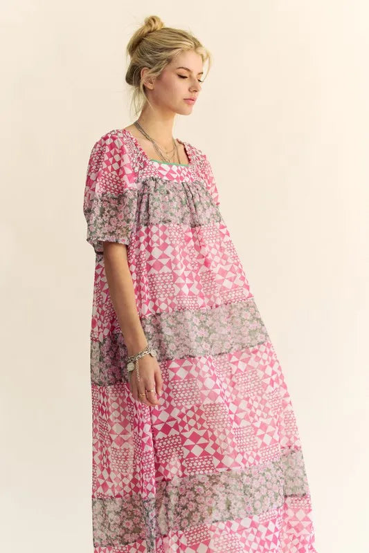 Davi & Dani Multi Floral Square Neck Puff Sleeve Maxi Dress - Sydney So Sweet