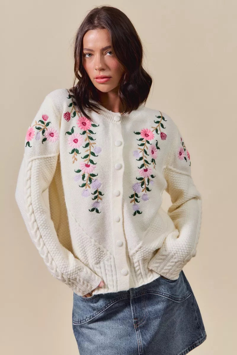 SO ME Floral Embroidered Coquette Sweater Cardigan - Sydney So Sweet