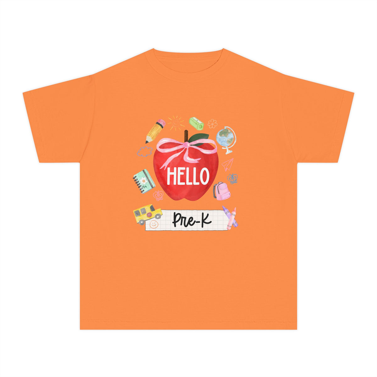 Hello Pre-K Preppy Coquette Apple Graphic Tee Back to School Pre-K T-Shirt