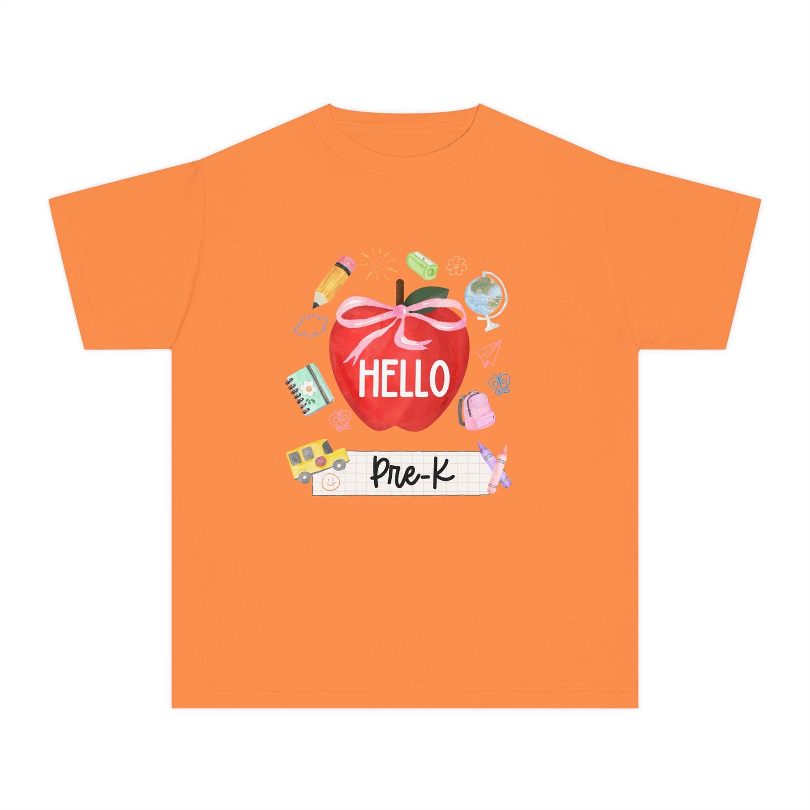 Hello Pre-K Preppy Coquette Apple Graphic Tee Back to School Pre-K T-Shirt