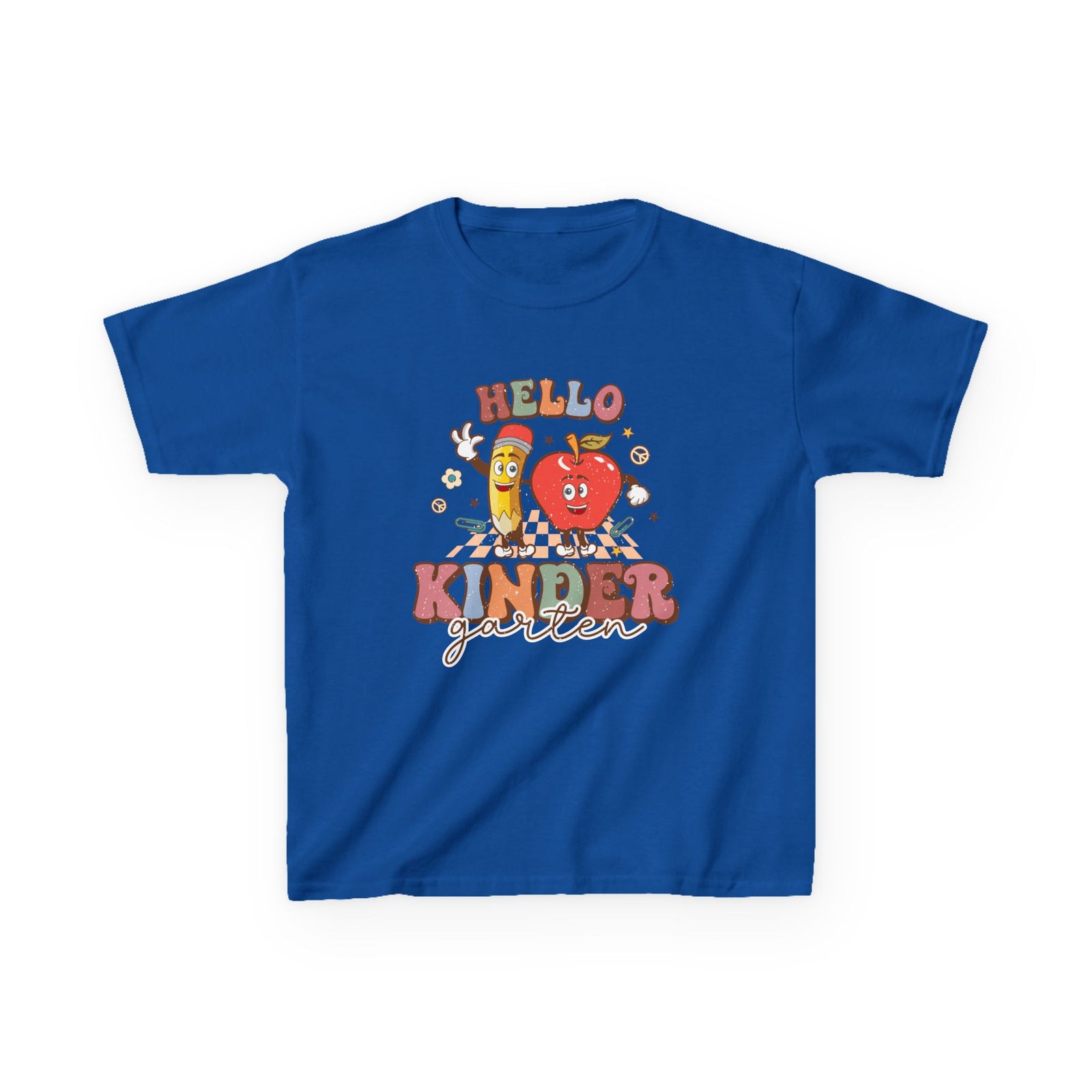 Hello Kindergarten Cute Apple & Pencil Graphic Tee Back-to-School Kids T-Shirt