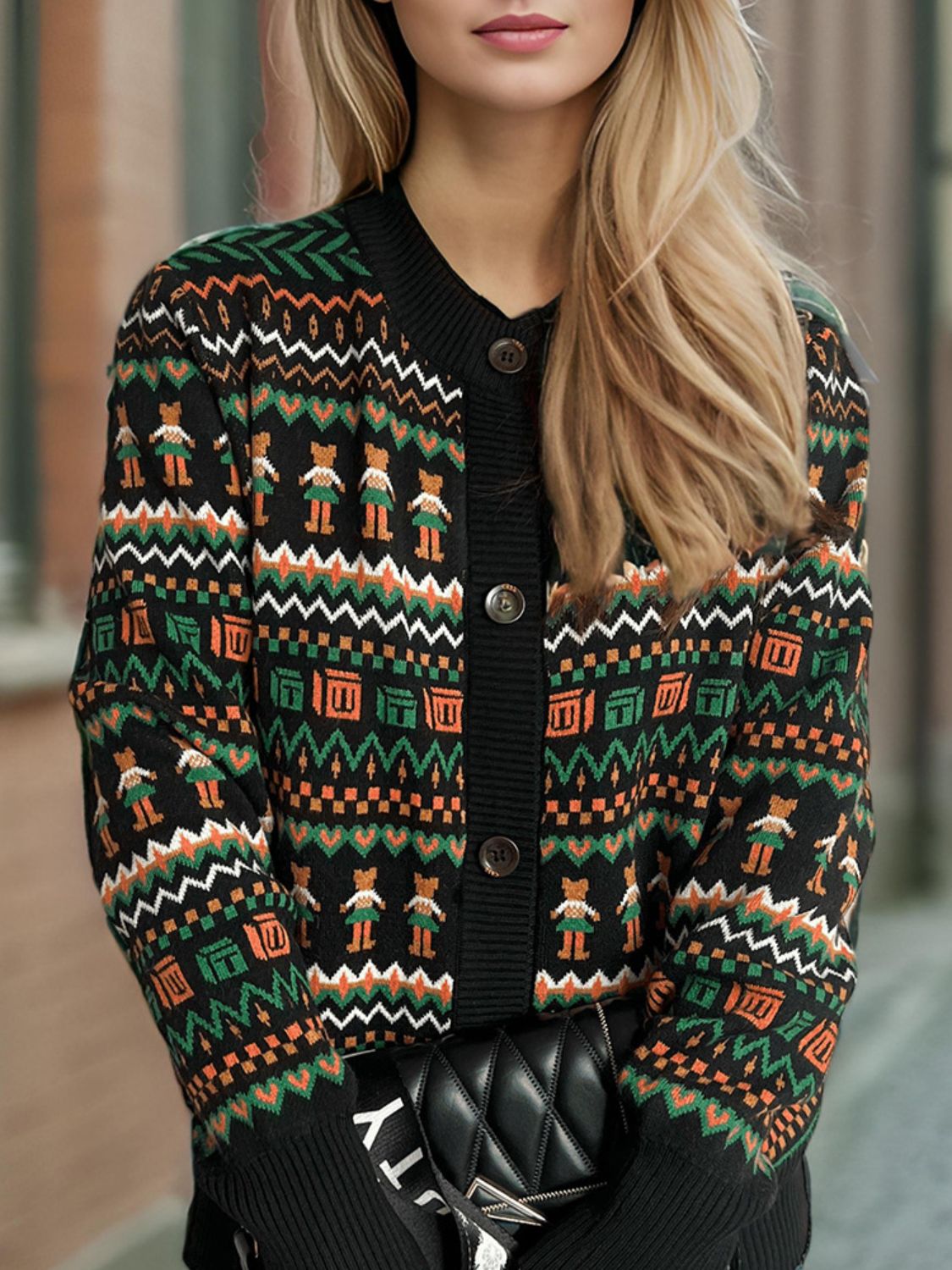 Graphic Button Down Long Sleeve Cardigan - Sydney So Sweet