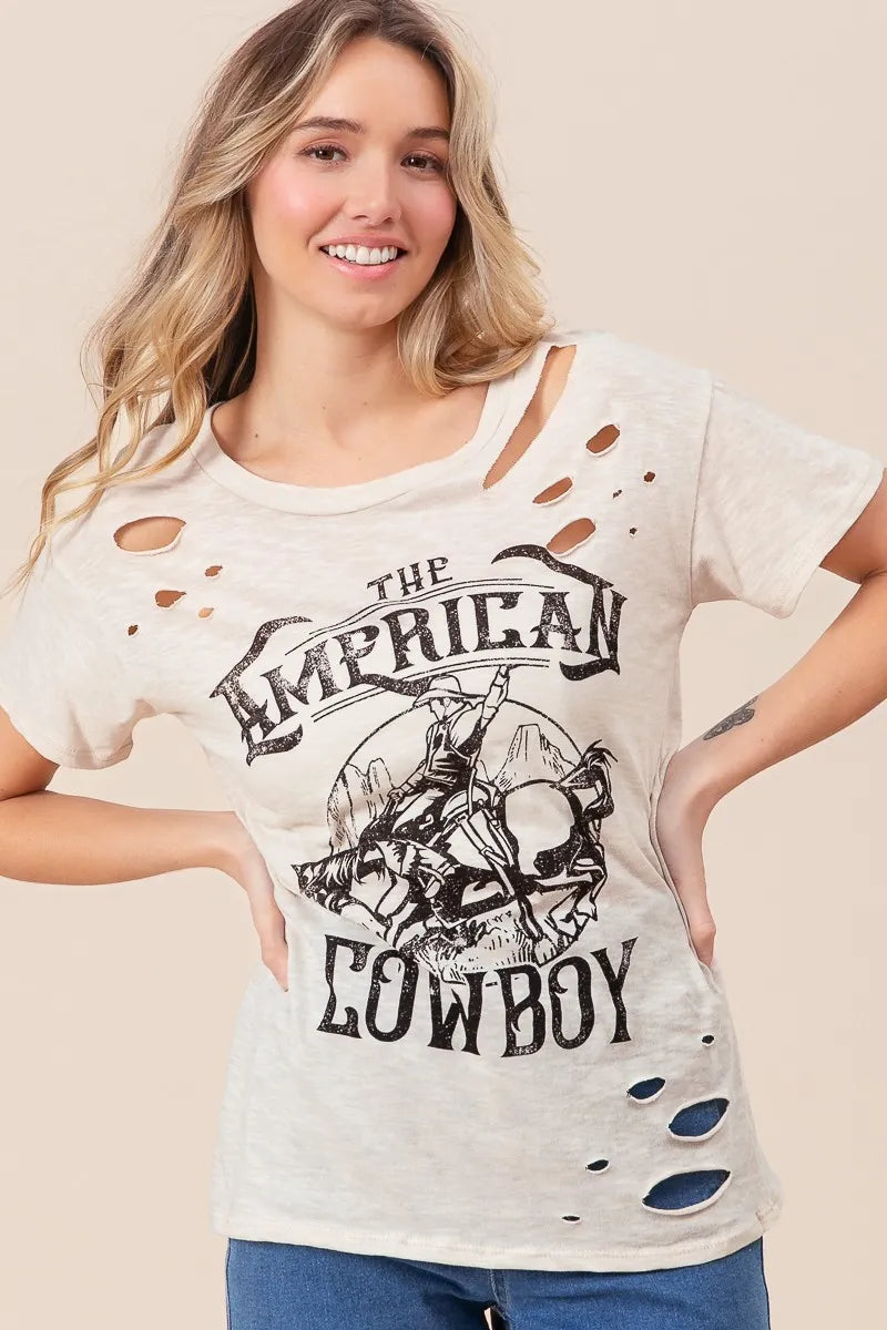 BiBi Cotton Slub Laser Top American Cow Boy Graphic - Sydney So Sweet