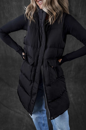 Pocketed Zip Up Vest Coat - Sydney So Sweet