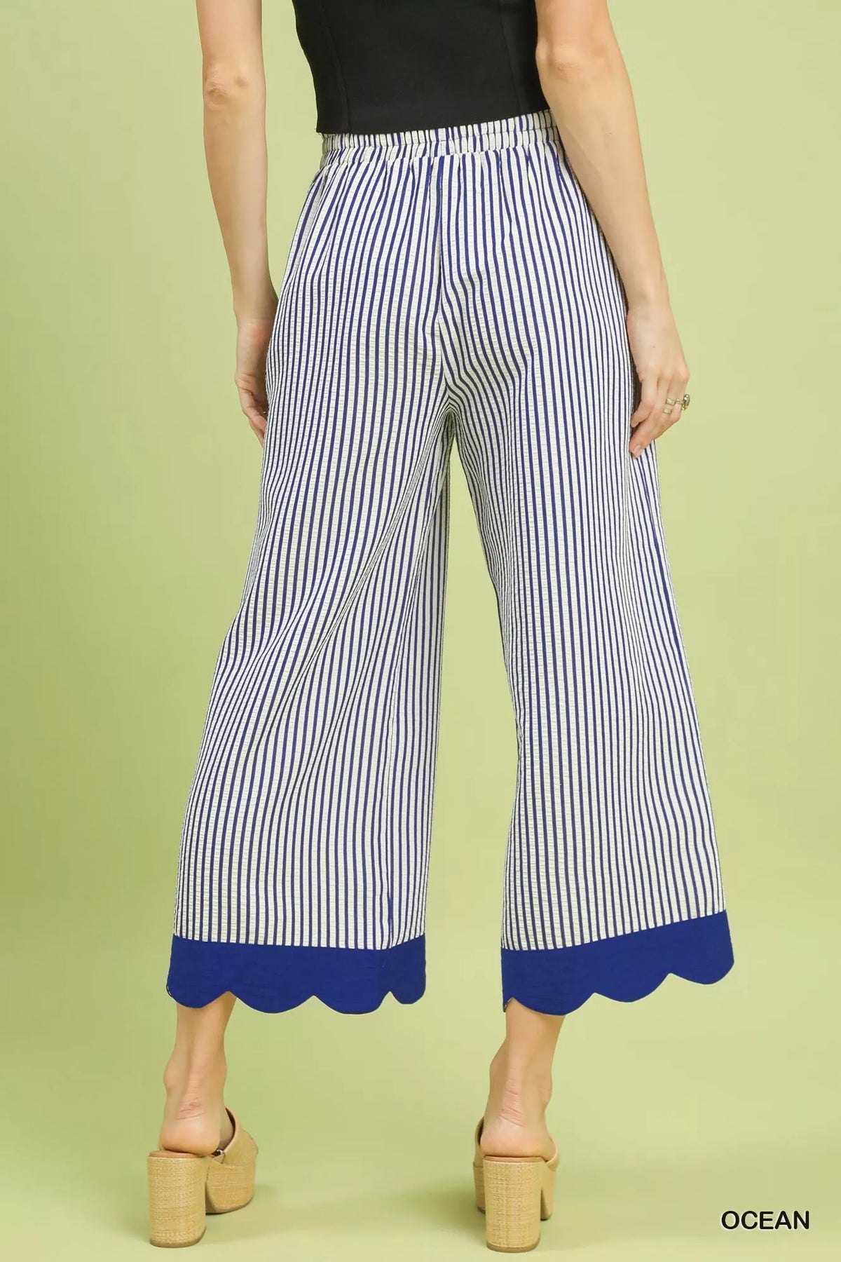 Umgee Stripe Scallop Hem Wide Leg Pants - Sydney So Sweet