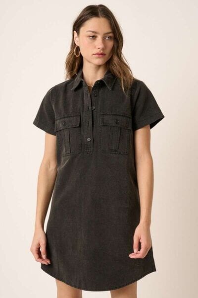 Mittoshop Button Detail Collared Neck Short Sleeve Shirt Dress - Sydney So Sweet