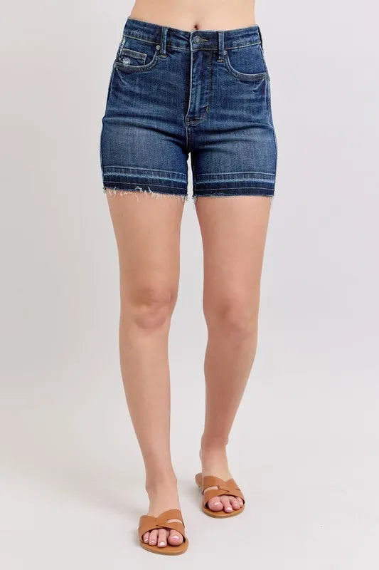 Judy Blue High Waist Tummy Control Destroy Release Hem Denim Shorts - Sydney So Sweet