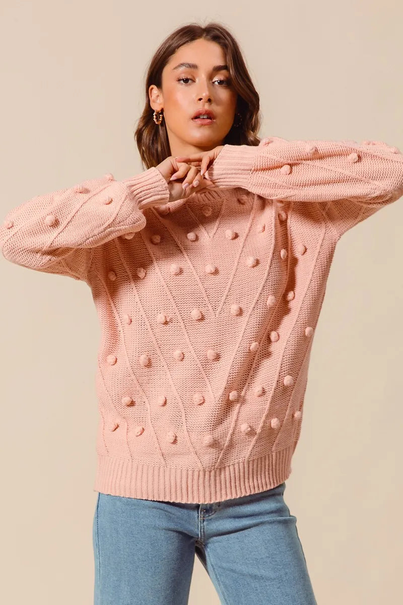 SO ME Pom Pom Textured Knit Sweater Top - Sydney So Sweet