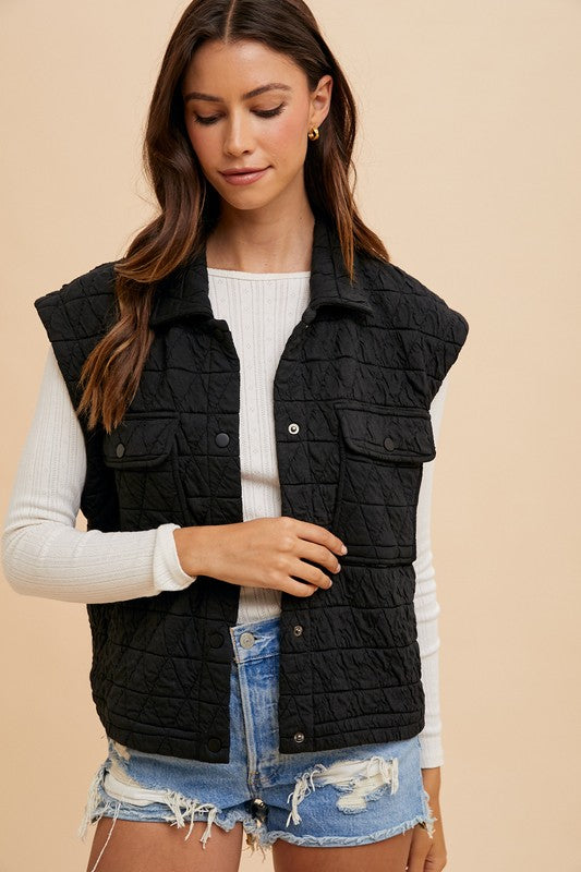 Annie Wear Texture Quilted Snap Down Vest Coat - Sydney So Sweet