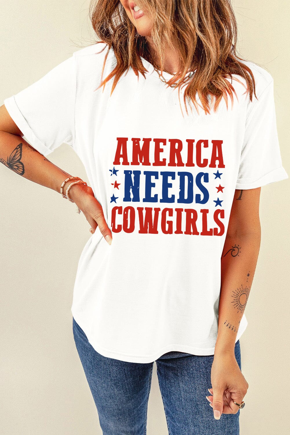 America Needs Cowgirls Women's Graphic Short Sleeve T-Shirt - Sydney So Sweet