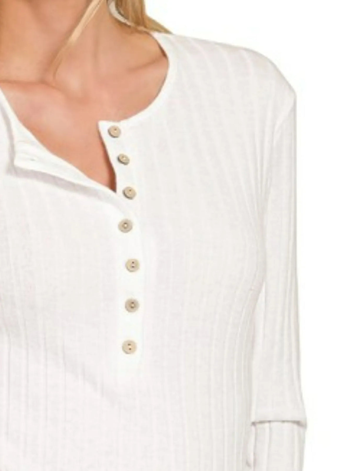 Zenana Ribbed Long Sleeve Half Button Top - Sydney So Sweet