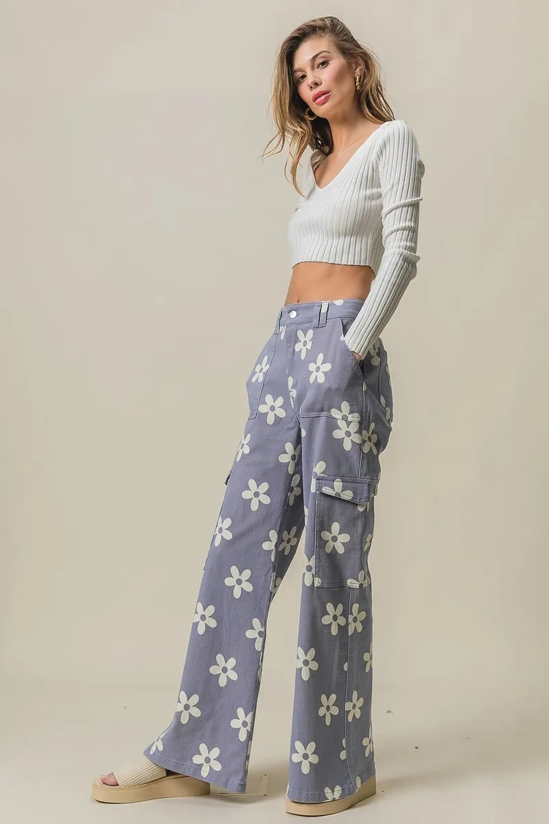 BiBi Flower Printed Side Pocket Wide Pants - Sydney So Sweet