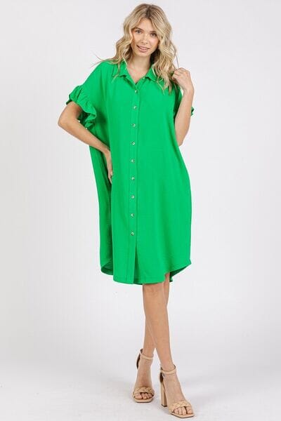 Mittoshop Button Down Flounce Sleeve Dress with Pockets - Sydney So Sweet