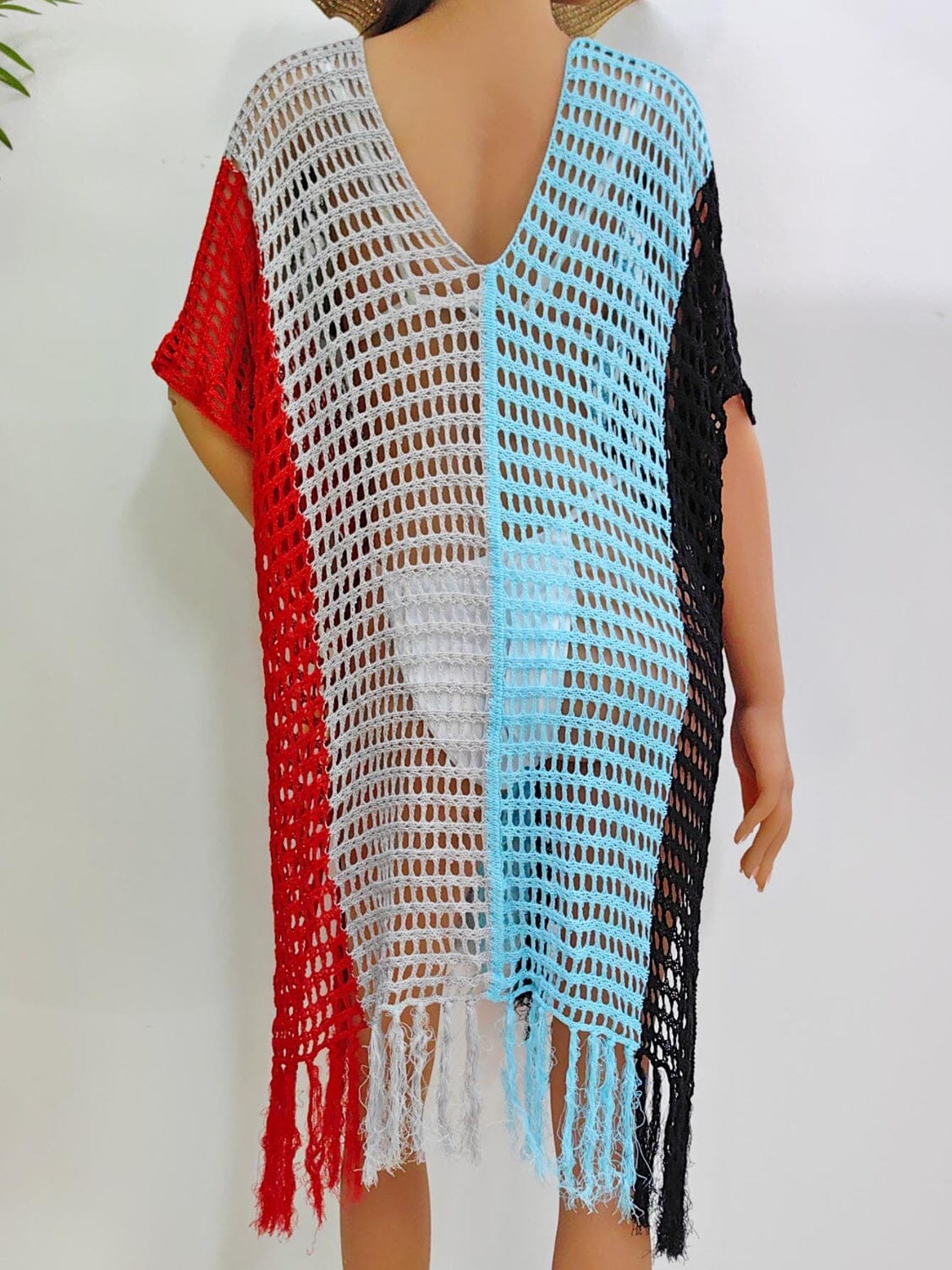 Fringe Color Block Scoop Neck Cover Up - Sydney So Sweet