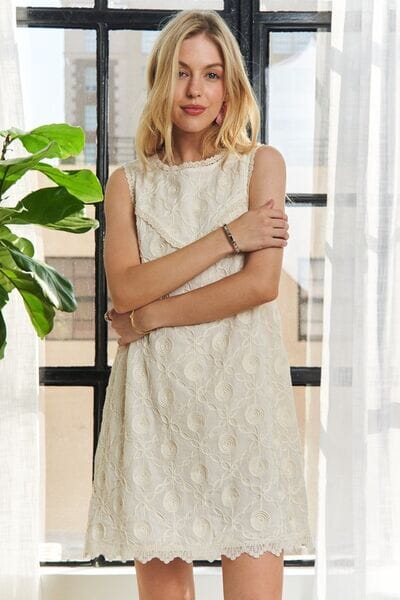 ADORA Applique Round Neck Sleeveless Shift Dress - Sydney So Sweet