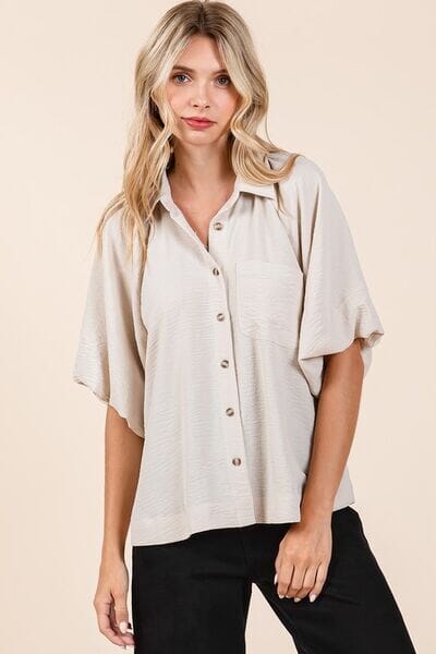 Mittoshop Airflow Short Bubble Sleeve Button Down Shirt - Sydney So Sweet