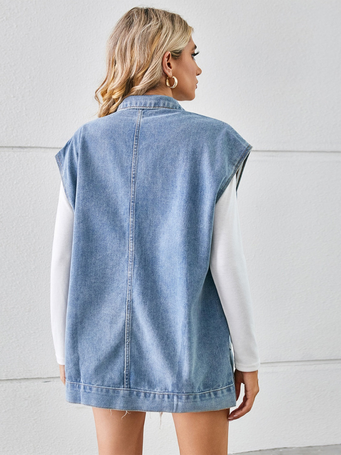 Pocketed Button Up Sleeveless Denim Jacket - Sydney So Sweet