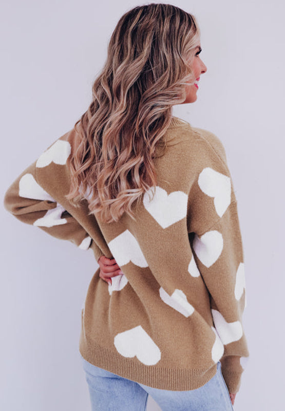 Heart Round Neck Long Sleeve Sweater - Sydney So Sweet