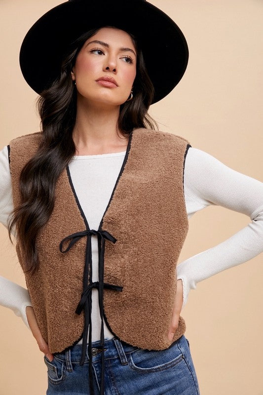 Annie Wear V-Neck Tie Detail Vest Coat - Sydney So Sweet