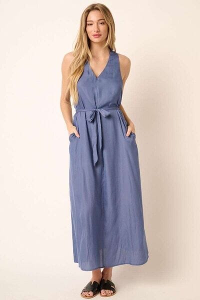 Mittoshop Cross Back Belted V Neck Tank Maxi Dress - Sydney So Sweet