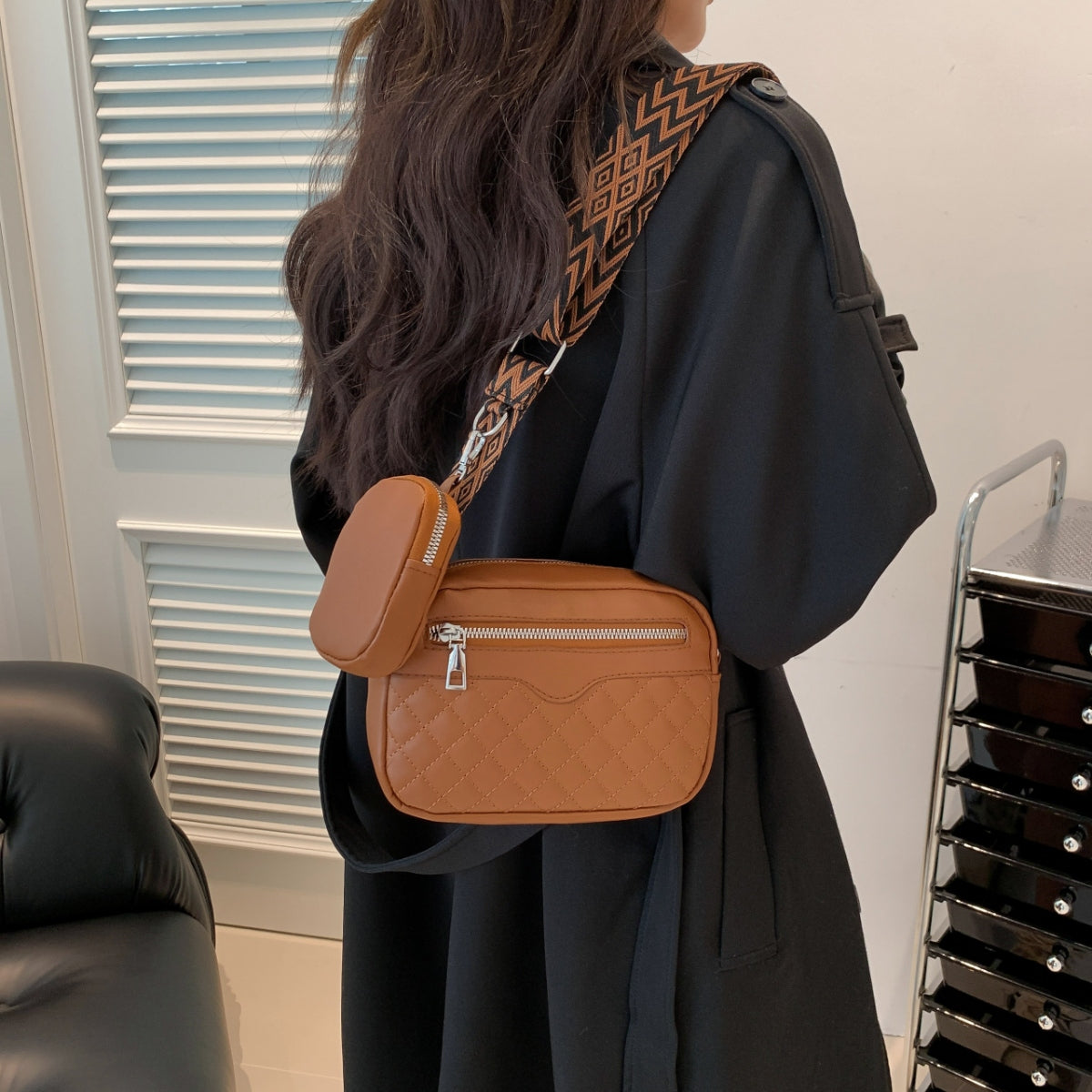 Stitching PU Leather Shoulder Bag - Sydney So Sweet