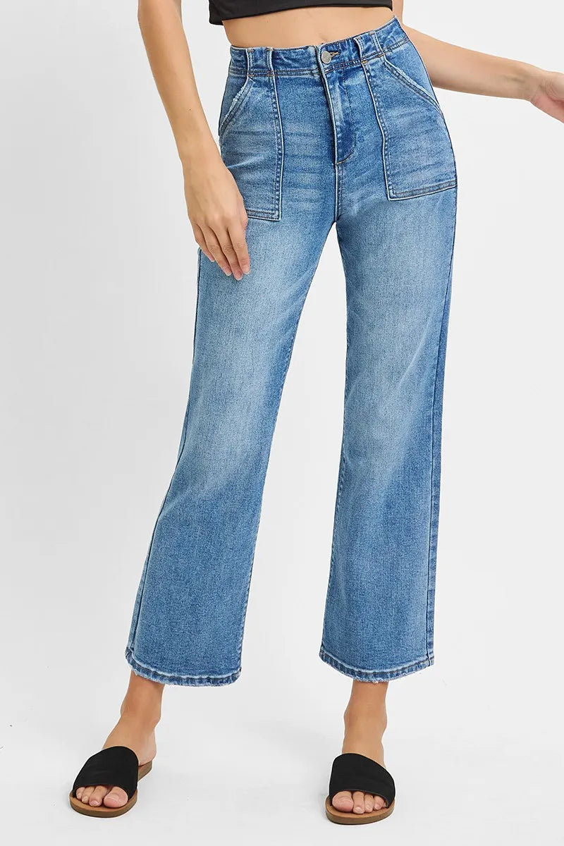 RISEN Full Size High Waisted Bootcut Cropped Jeans Plus Size - Sydney So Sweet