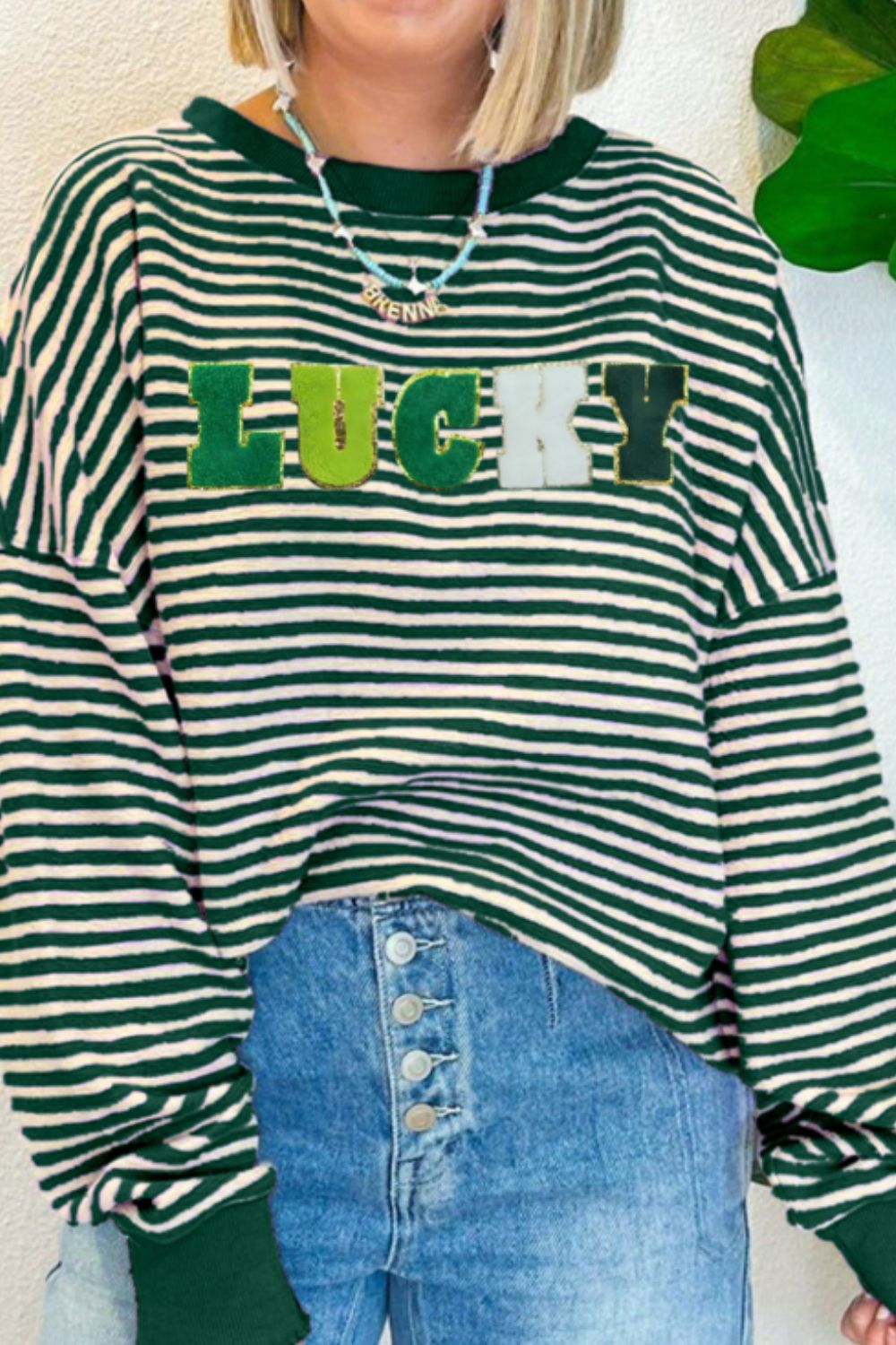 LUCKY Striped Round Neck Long Sleeve Sweatshirt - Sydney So Sweet