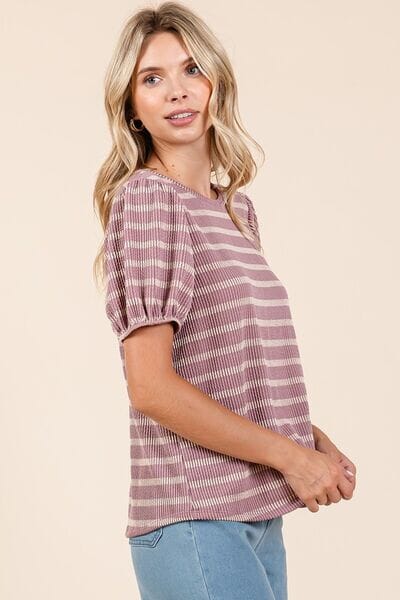 Mittoshop Contrast Striped Short Puff Sleeve Knit Top - Sydney So Sweet
