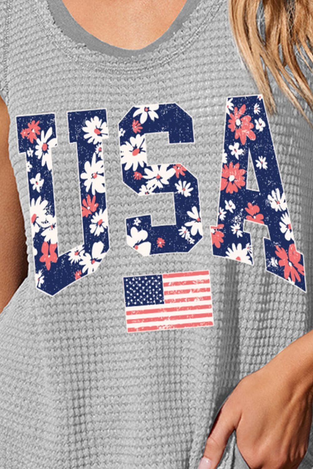 USA Floral Waffle Knit Scoop Neck Tank - Sydney So Sweet